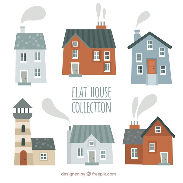 Free Vector beautiful facades of houses collection 