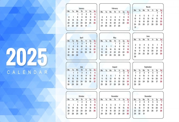 Free Vector beautiful geometric style 2025 new year calendar background