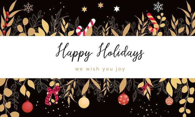 Free Vector beautiful merry christmas card with gold leaves and christmas ornament