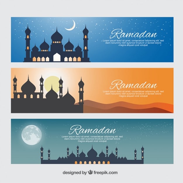 Free Vector beautiful ramadan banners with mosques