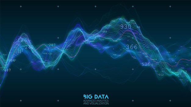 Free Vector big data blue wave visualization. visual data complexity.
