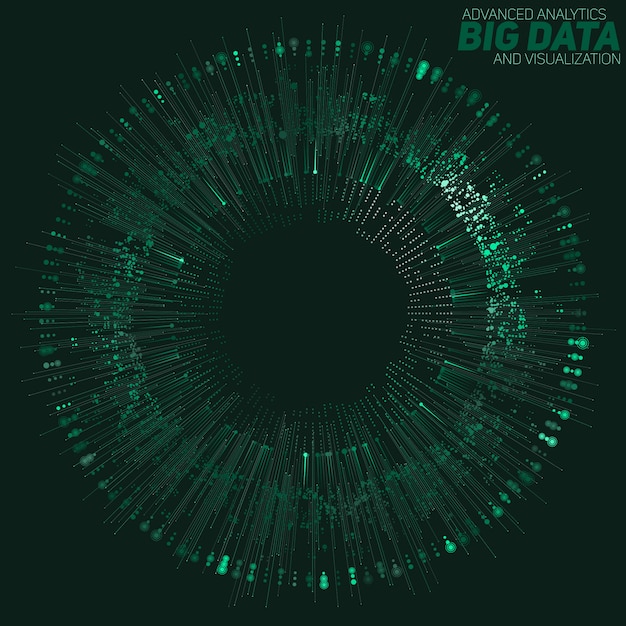 Free Vector big data circular green visualization. futuristic infographic. information aesthetic design. visual data complexity. complex data threads graphic visualization. social network. abstract data graph
