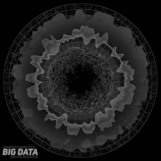 Free Vector big data grayscale visualization. visual data complexity. complex data threads graphic. social network representation. abstract data graph.