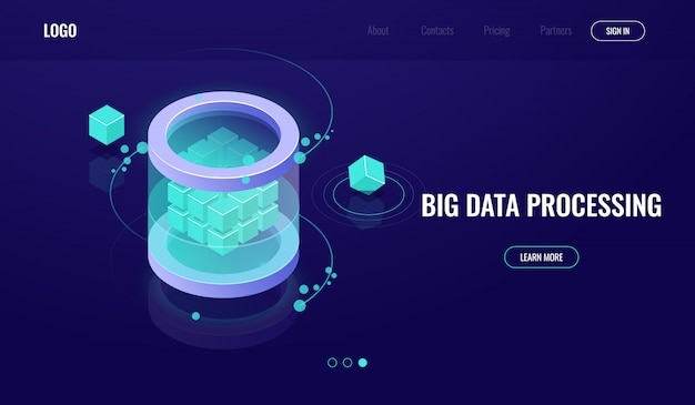 Free Vector big data isometric, science of digital technology, server room, database icon data center