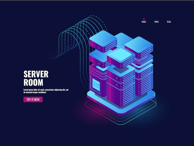 Free Vector big data processing, blockchain technology, token access system, server room