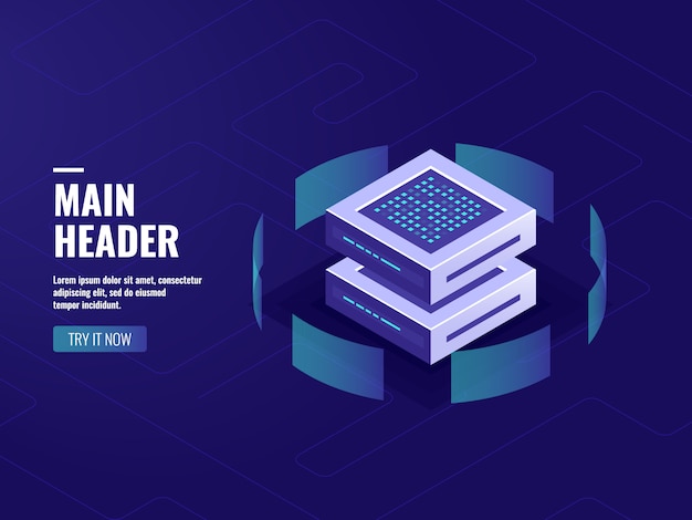 Free Vector big data processing and calculating process, server room, web hosting vps server room