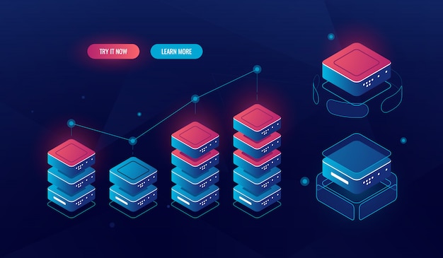 Free Vector big data processing isometric graph diagram, inform analysis and statistics, technology objects