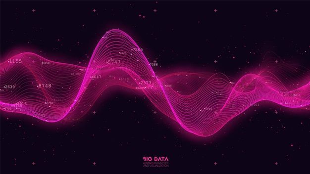 Free Vector big data red wave visualization. futuristic infographic. information aesthetic design. visual data complexity. complex business chart analytics. social network representation. abstract data graph.