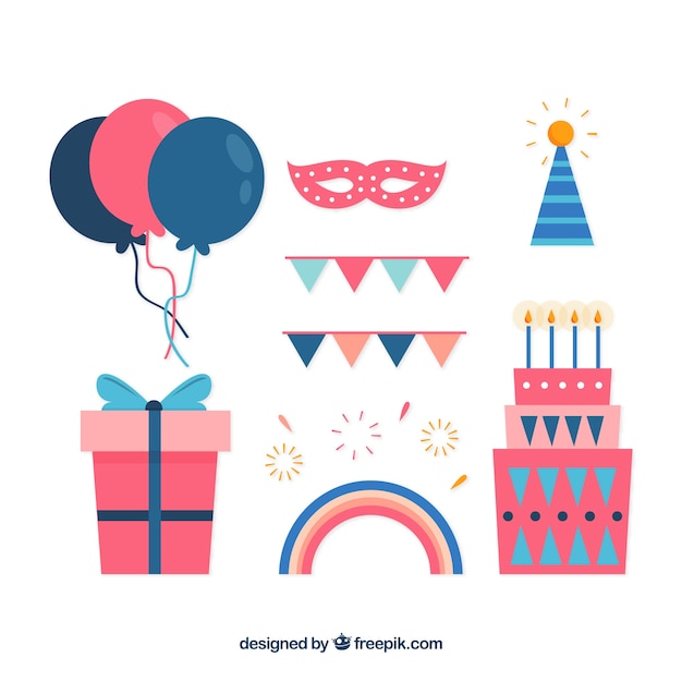 Free Vector birthday elements collection in flat style