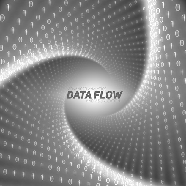 Free Vector black flow of big data as binary numbers strings twisted in tunnel.