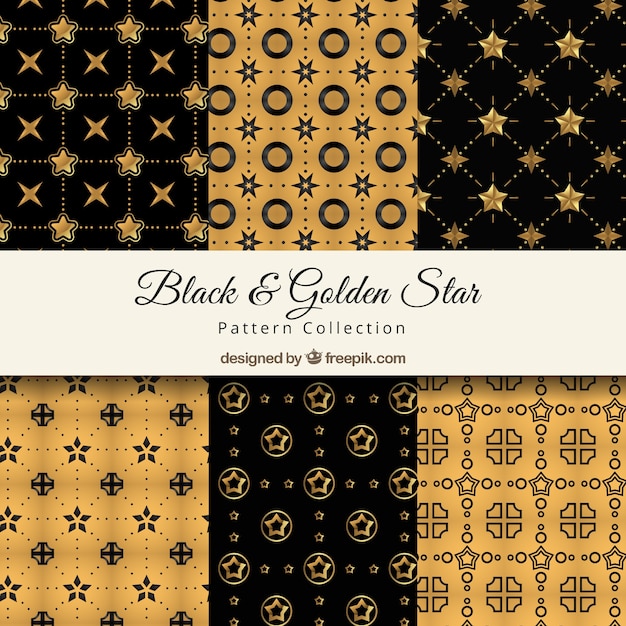 Free Vector black and golden patterns with shiny stars
