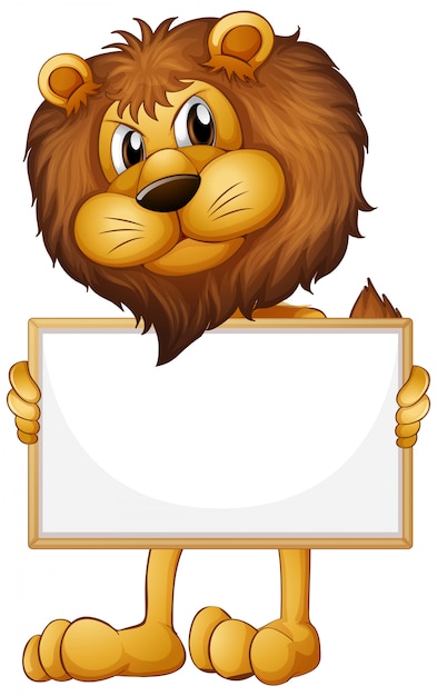 Free Vector blank sign template with wild lion on white background