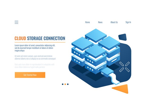 Free Vector blockchain technology concept, access for encryption data, server room, web hosting
