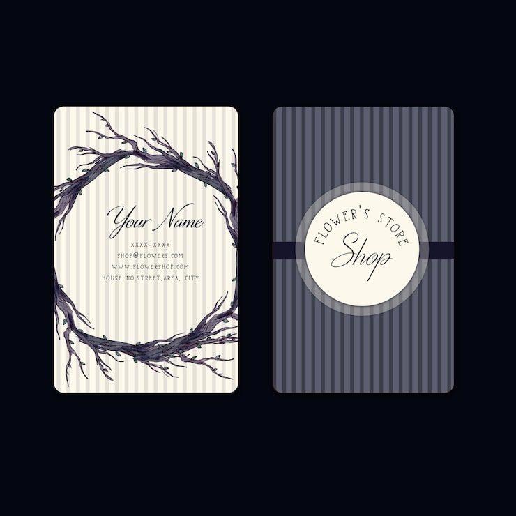 Free Vector blue business card with watercolor branches