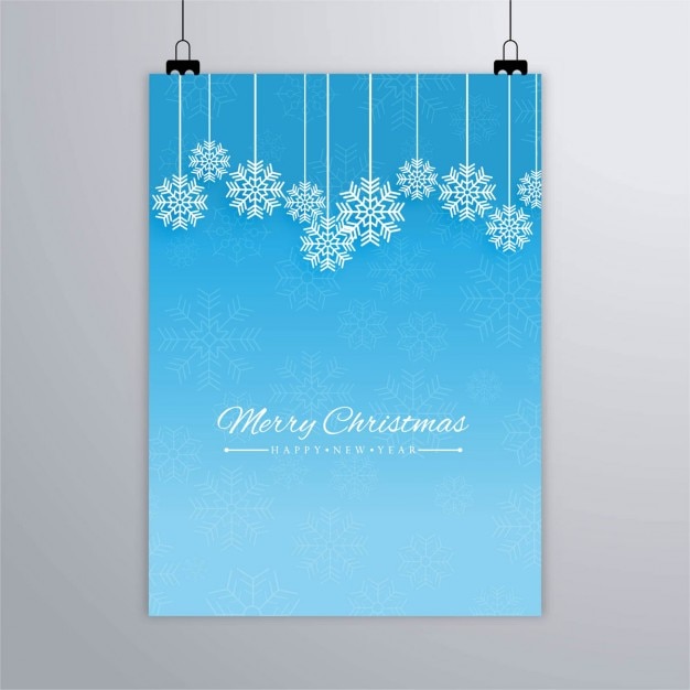 Free Vector blue poster with hanging snowflakes