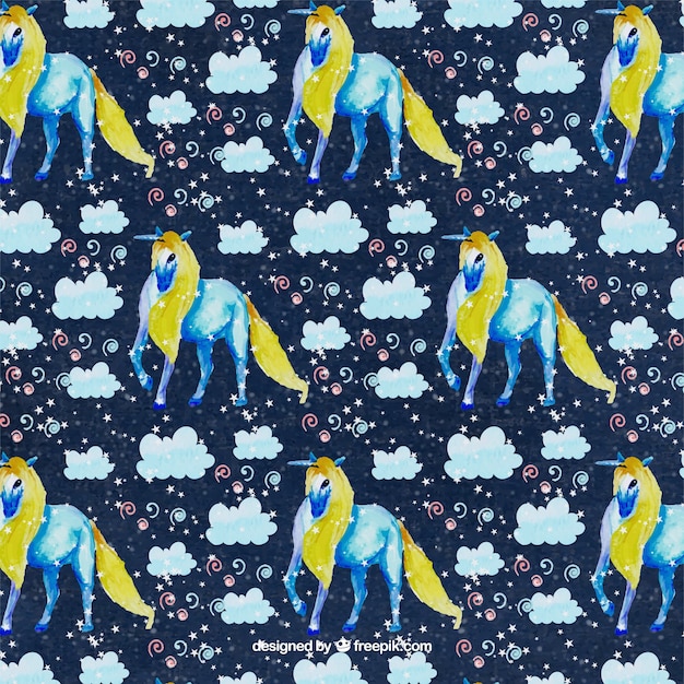Free Vector blue unicorns pattern