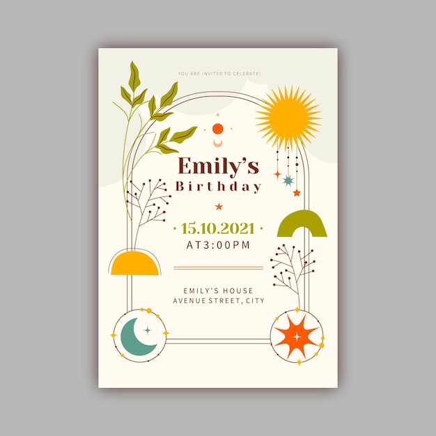 Free Vector boho birthday invitation template