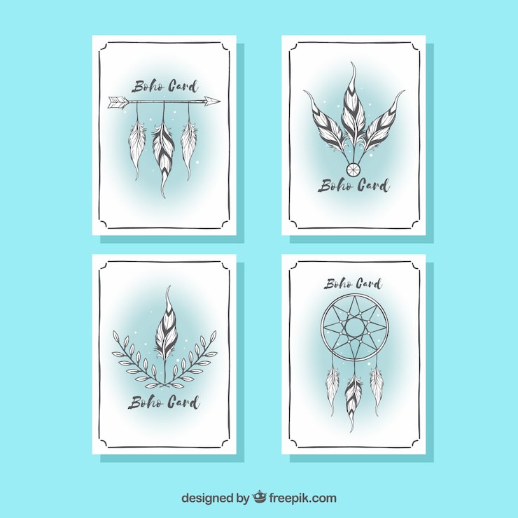 Free Vector boho cards collection in hand drawn style