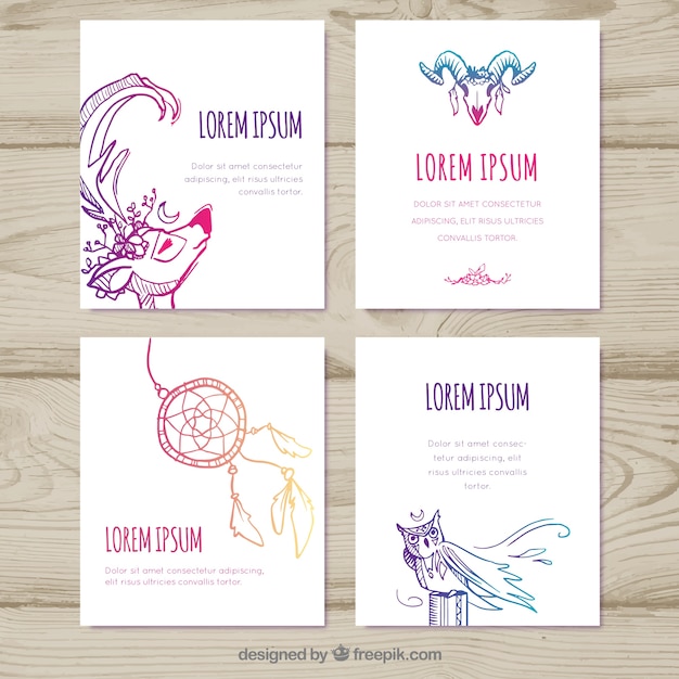 Free Vector boho cards collection with different elements