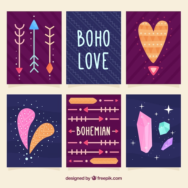 Free Vector boho cards collection with hippie elements
