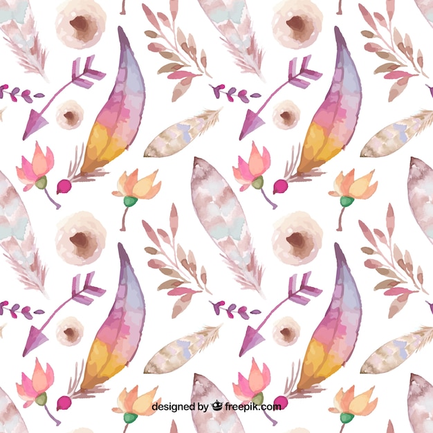Free Vector boho pattern with watercolor feathers