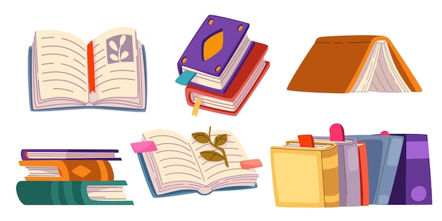 Free Vector book piles set isolated on white background