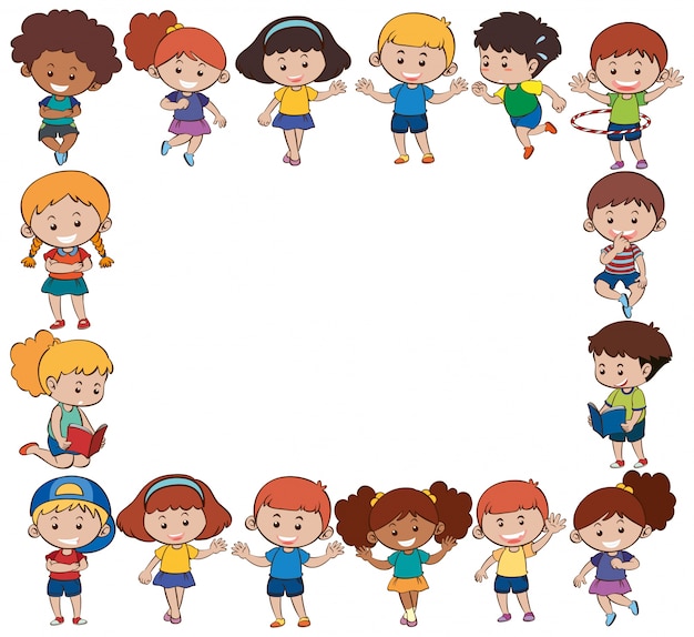 Free Vector border template with happy children