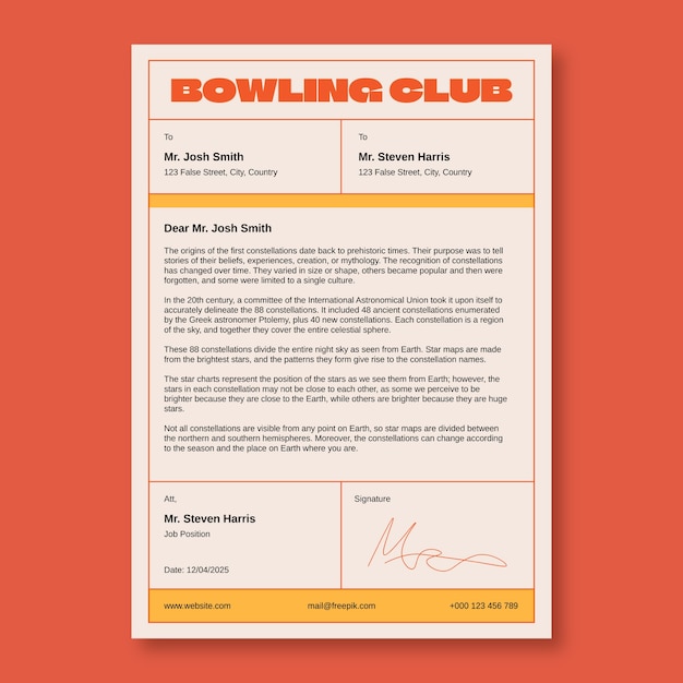 Free Vector bowling  letterhead template