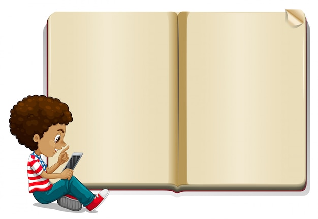Free Vector boy reading book and blank book template