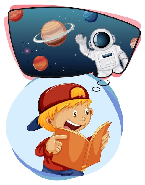 Free Vector a boy reading with empty callout