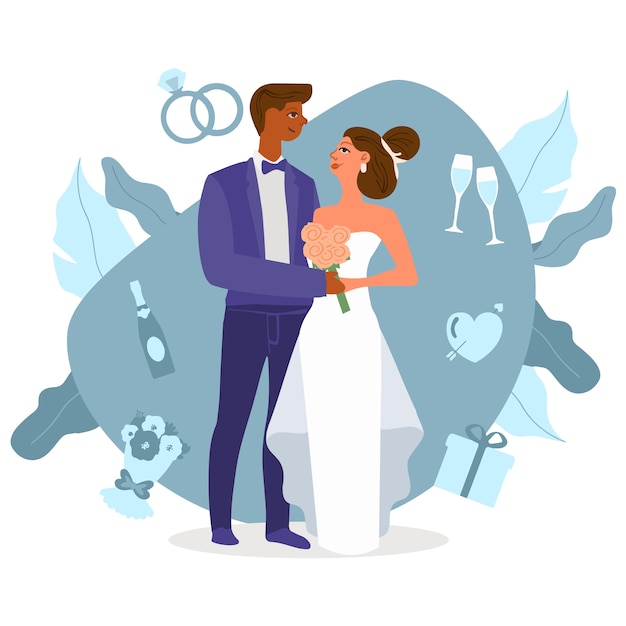 Free Vector bride and groom getting married illustrated
