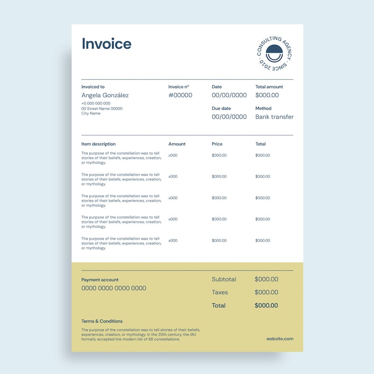 Free Vector business consulting invoice template design