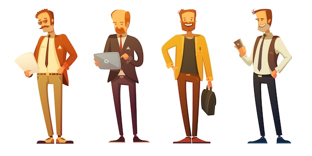 Free Vector business man dress code 4 retro cartoon icons set with businessmen 