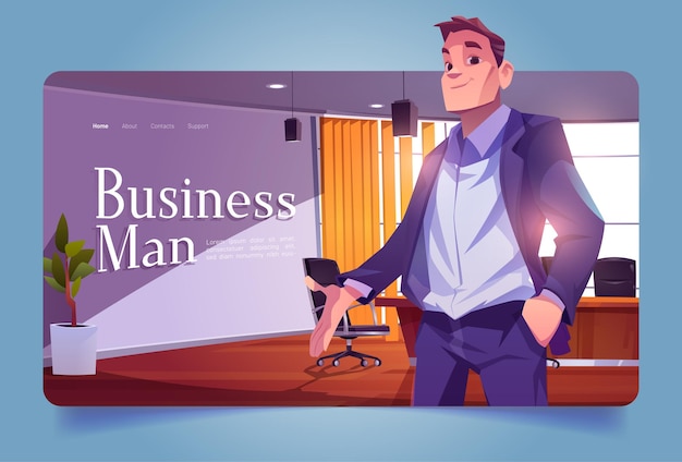 Free Vector businessman banner with leader in conference room