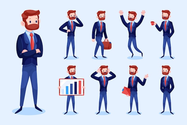 Free Vector businessman in different positions set