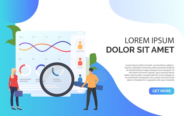 Free Vector businesspeople with magnifying glass at chart