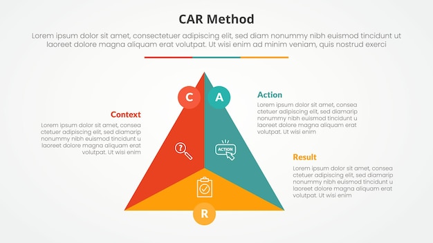 Free Vector car interview model infographic concept for slide presentation with triangle cycle circular center circle badge with 3 point list with flat style