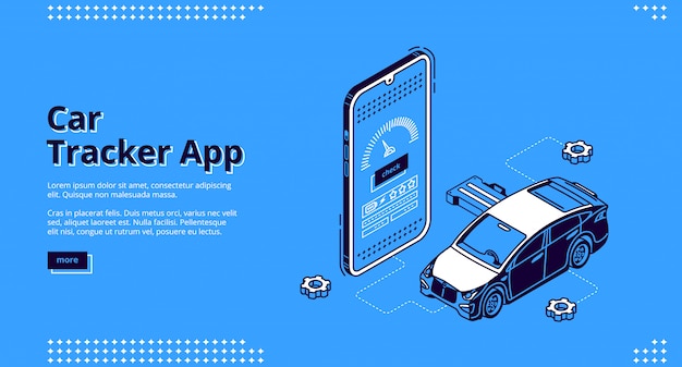Free Vector car tracker app isometric landing page gps service