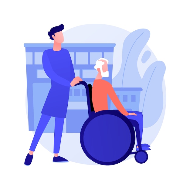 Free Vector care for the elderly abstract concept vector illustration. eldercare, senior homesick nursing, care services, happy on wheelchair, home support, retired people, nursing home abstract metaphor.
