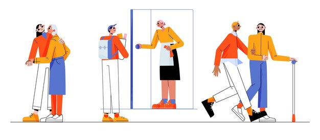 Free Vector care workers help old people