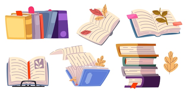 Free Vector cartoon book pile set