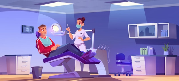 Free Vector cartoon male patient visiting female dentist