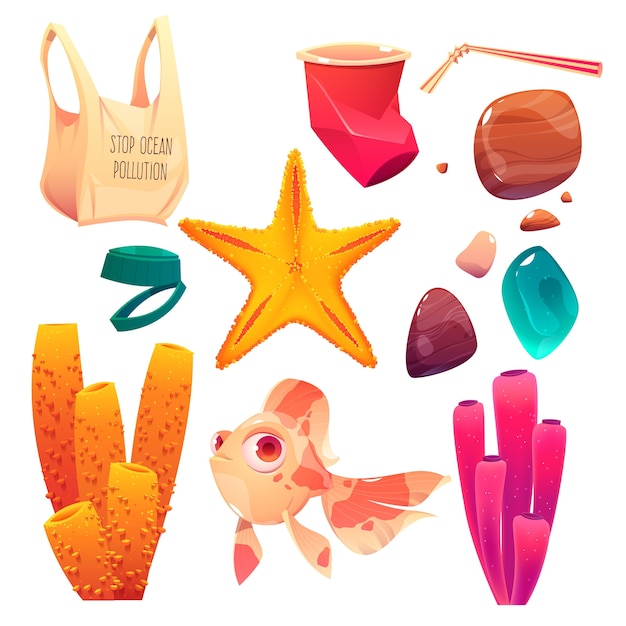 Free Vector cartoon world oceans day elements collection