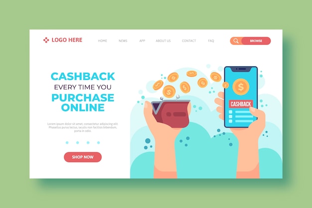 Free Vector cashback concept - landing page
