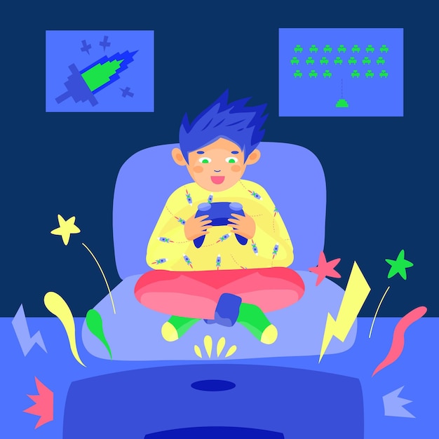 Free Vector character playing videogame
