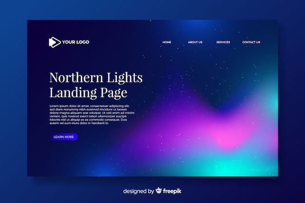 Free Vector charming northern lights landing page