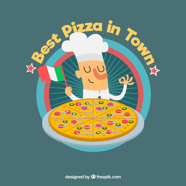 Free Vector chef background with pizza and italy flag 