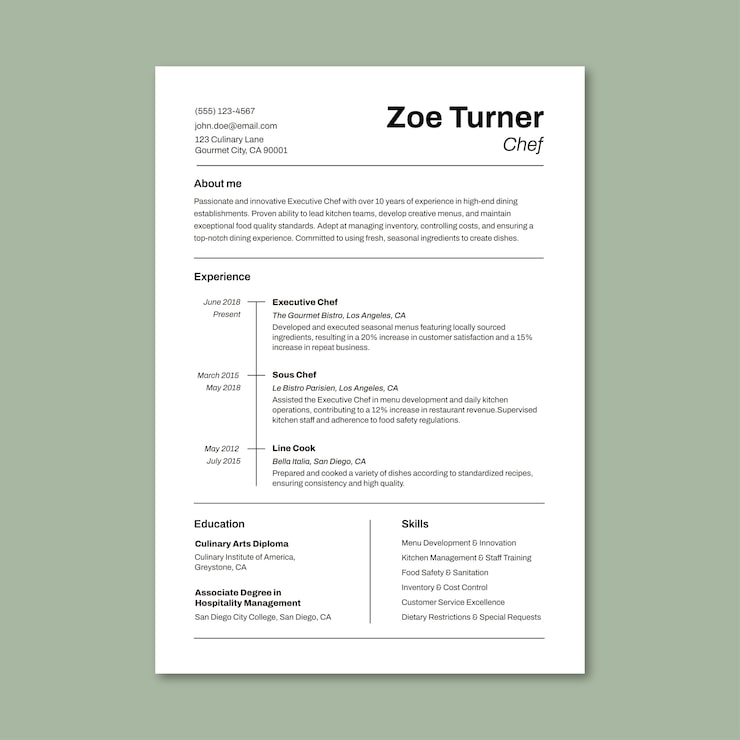 Free Vector chef  resume template design