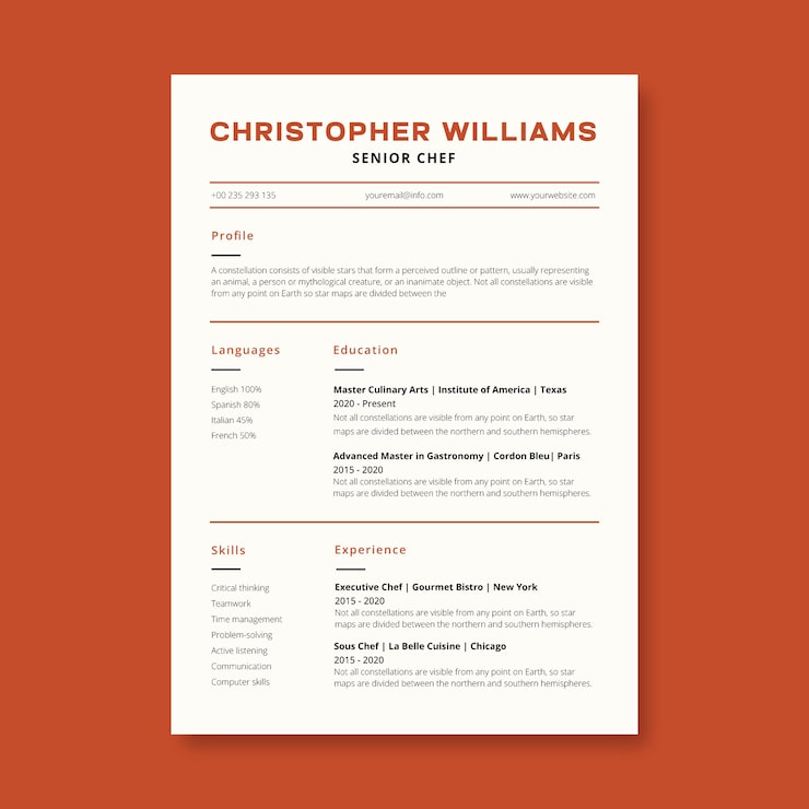 Free Vector chef  resume template design