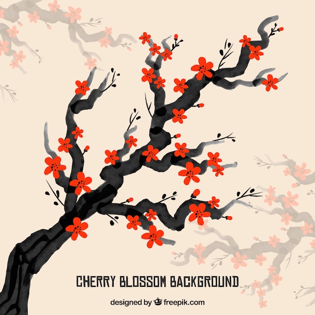 Free Vector cherry blossom background in ink style